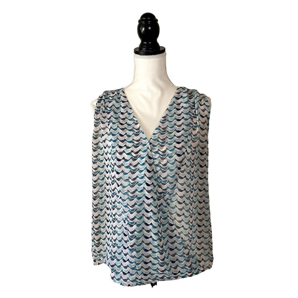 Cabi | Bird Pattern Sleeveless Sheer Blouse | Green | Size: Small